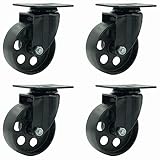 FactorDuty 4 All Black Metal Swivel Plate Caster Wheels Heavy Duty High-Gauge Steel (3.5