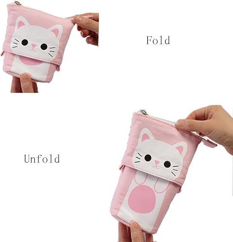 Miniatura 5 de iSuperb - Portalápices convertible para soporte y almacenamiento, de lona y poliuretano, con caricatura de gato adorable cartuchera telescópica con