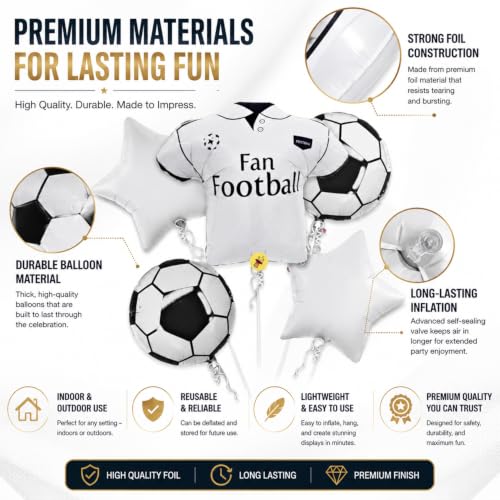 Image of Atpata Funky Football Theme Foil Balloons - 18 Inch Round Football Shape Foil Balloons for Kids Sports Themed Birthday Party Decor and Goal theme Celebrations (Fan Jersey)
