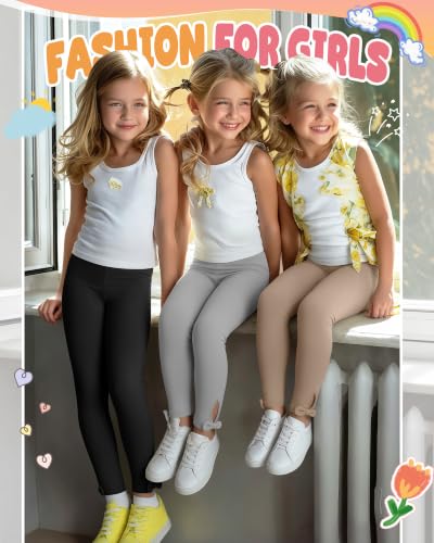 Image of 3 Pack Toddler Girl Cotton Leggings | Baby Girls Cute Stretchy Pants, Soft Bow Knot Leggings, Kids Full Length Tight Pants, 18M-5T Solid Comfortable Leggings