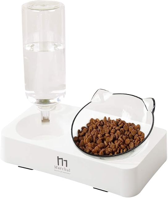 Marchul Cat Bowls,Double Cat Food Bowl, Gravity Water and Food Bowl for Cat and Small Dog,Tilted Raised Cat Feeding Bowls (Double bowl)