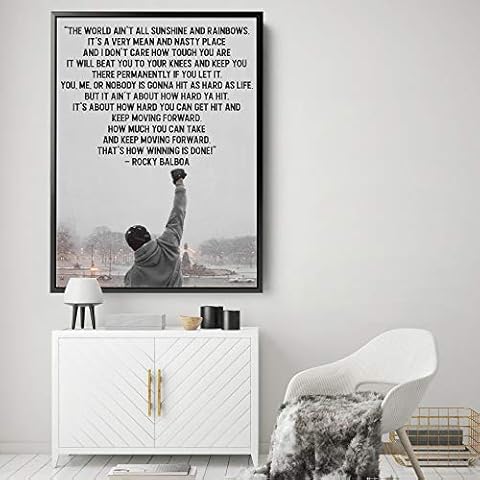 Handmade Canvas Rocky Balboa Quote Canvas Print | Motivational Quote Wall Art | Boxing Quote Canvas Print | Ready to Hang | Sylvester Stallone Design. (18in x 12in Modern Black Framed, Rocky13) Cover