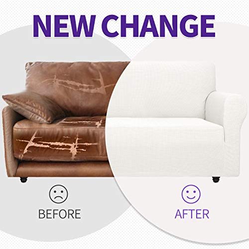 Znsayotx Super Stretch Couch Cover Love Seat Sofa Covers For Living Room Dogs Pet Friendly Furniture Protector Spandex Loveseat Slipcovers With Anti Slip Foam Sticks (White, Loveseat) #TOP6