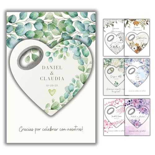 Lembrança de casamento personalizada, Favor de ducha nupcial para a convidada, Lembranças de casamento e abridor de cartão com ímã de agradecimento (Pacote de 30) (Abridor de garrafas + Cartão de