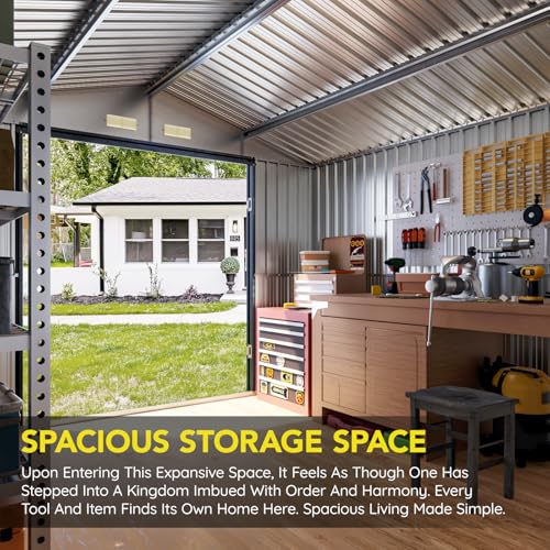 10x10 FT Outdoor Metal Storage Shed, Double Swing Doors, 2 Clear Windows,Tool Shed for Garden, Patio, Backyard Nightblue - Image 6