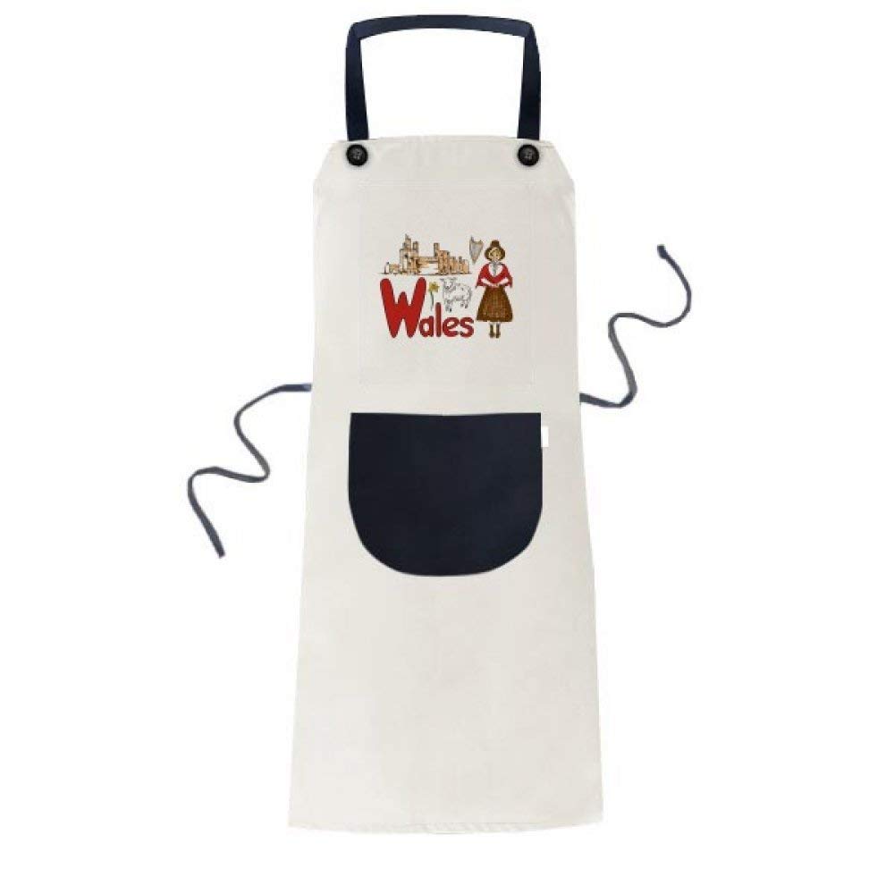 Tablier de cuisine réglable beige avec motif gallois et grande poche pratique