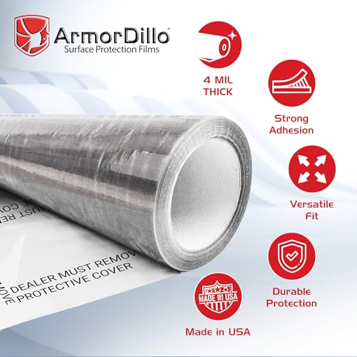 ArmorDillo Clear Plastic Film, car Interior, Floor mats,Protective, Multiple uses- 1 Roll, 24" x 200'| Automotive Carpet Protection Adhesive for Car Detailing, Service Shops, Disposable Floor Covers