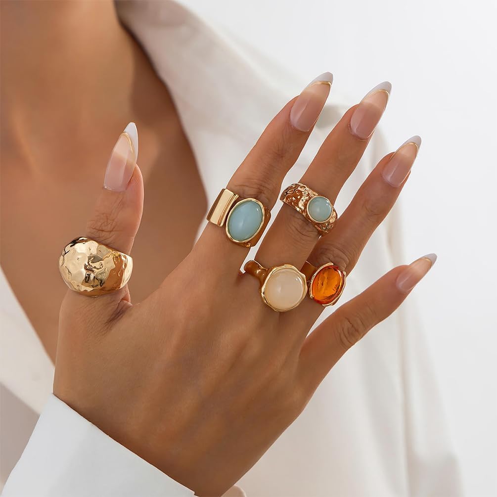 Dainty Crystal Gold Knuckle Ring Stackable Set for Women Non Tarnish, Statement Chunky Zircon Silver Midi Finger Thumb Rings Vintage Y2k Party Jewelry Gifts - Image 3