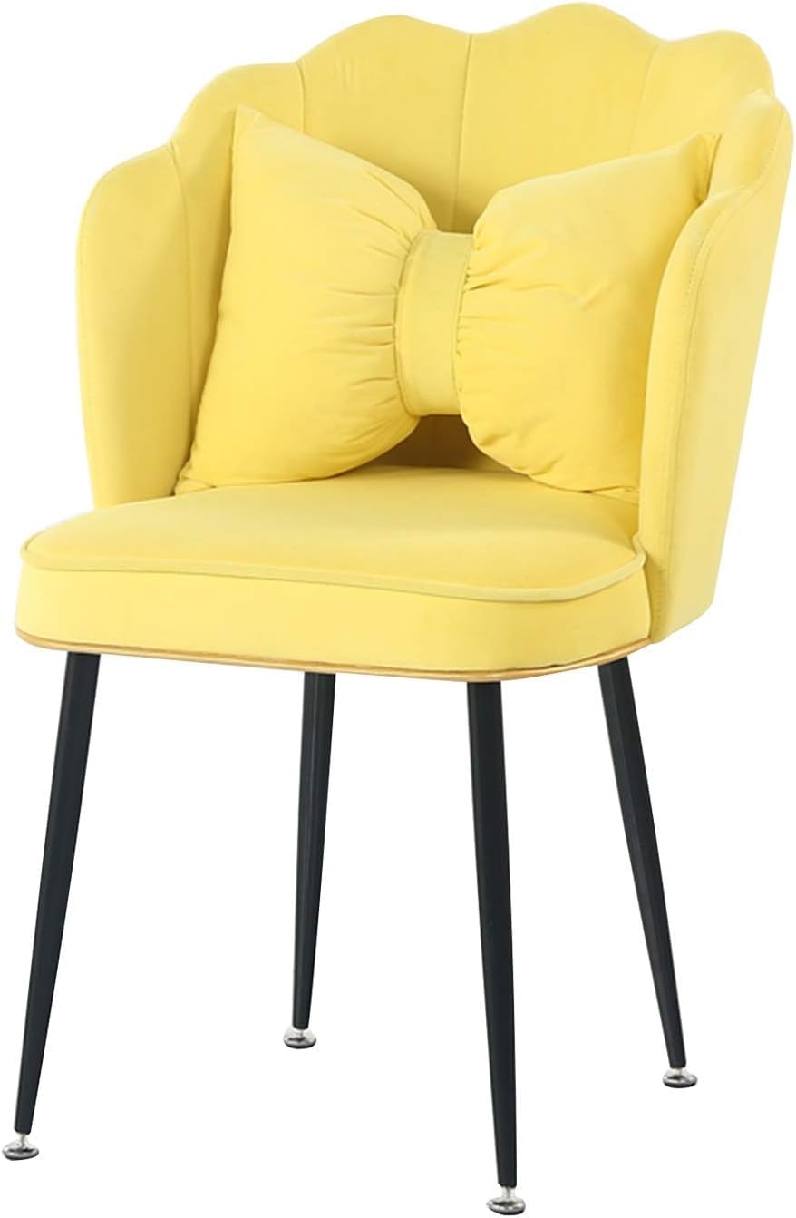 Chaise de salle à manger en velours jaune doux style princesse