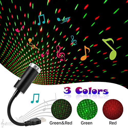 USB Star Light Sound Activated Projector, 3 Colors + 9 Lighting Effects, Aevdor
