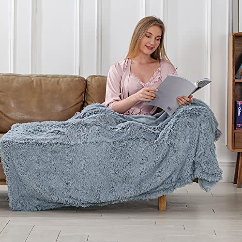 Decorative Extra Soft Faux Fur Throw Blanket 50" X 60",Solid Lightweight Fuzzy Reversible Long Hair Shaggy Blanket,Fluffy Cozy Plush Mink Fleece Comfy Microfiber Blanket For Couch Sofa Bed,Light Gray #TOP2