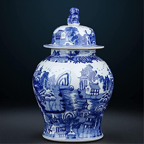 Aadecor Ceramic Jars,Tea Jar,Chinese Style Storage Jars,Blue And White Porcelain Vase Ginger Jars Home Decor Ceramic Jar Temple Jar Ginger Jar Vase Decorative Jars With Lids Height 40Cm(15.7 Inches) #TOP7