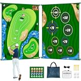 TOTOSIN Golf Chipping Game Mat, Double Sided Golf Hitting Mat,6x5 FT Golf Practice Mat Outdoor Indoor Golf Games for Adults,Score Sticky Playing Golf Balls for Home Backyard Garage Game(No Club)