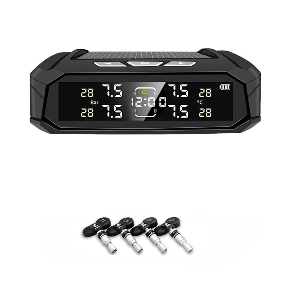 Tpms Sensore for auto 8 Bar Sistema intelligente for autocarro con orologio elettronico for auto Sistema intelligente automatico Display a energia solare Pressione Pneumatici(K10P-Internal Sensor)