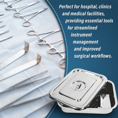 Image of OTICA Instrument Tray With Lid 8 x 6 x 1.5 inch - Stainless Steel Medical Tray With Cover | Corrosion-Resistant Tray for Hospital, Clinic & Surgery Use