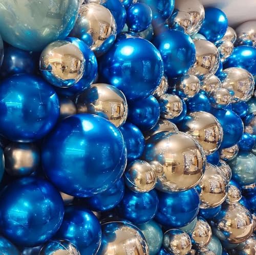 Image of 12PCS Metallic Dark Blue Round Foil Balloons 22 inch 15 inch 10 inch Mylar Balloons