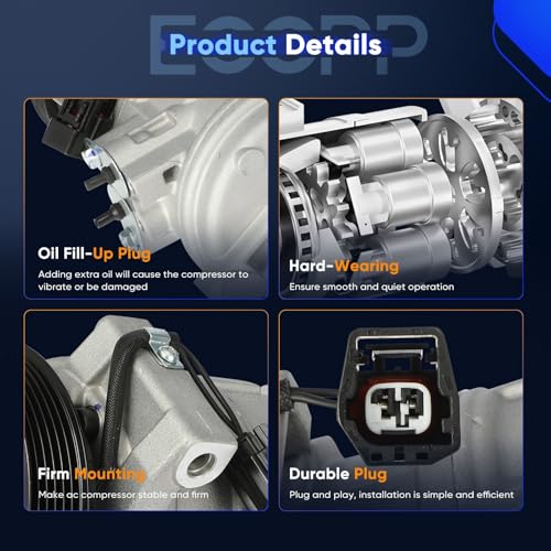 Image of ECCPP AC Compressor Fit for Cadillac CTS V6 3.2L 2003-2004 | 67344,68344,Fast Cooling AC Compressor with Clutch Low Vibration Under 72db Reduces Engine Load Fuel Efficient