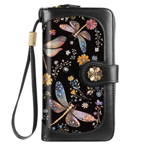Women Wallets Multi Card Case Wallet Clutch Wallet Card Holder Organizer Ladies Purse Wrist strap Purse, Dragonfly