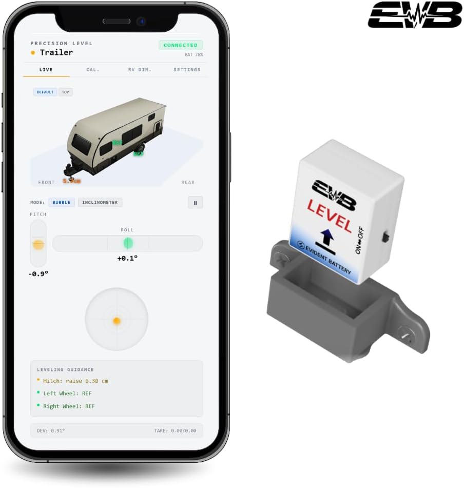 EVB Level Smart Digital RV Level Sensor | Real-Time Tilt (Pitch & Roll) | No App Required | AP Mode Direct Connection | Precision Leveling Tool for Field & Engineering Use