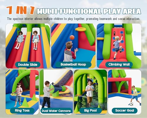 Albott Bounce House, Inflatable Bouncer with Air Blower, Jumping Castle with Slide, Outdoor Indoor Bouncy Castle with Oxford Fabric for Kids 3-12 (228.3×152.4×92.5IN)