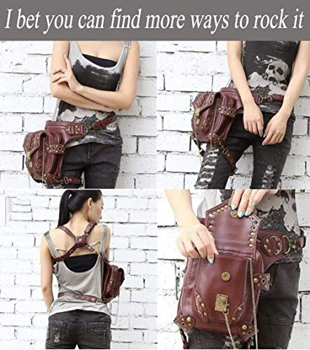 Prime Amazon Day Deals Sale Offers-Steam Punk Waist bag Leather Fanny Pack Shoulder Crossbody Bag Thigh Leg Hip Holster Purse Belt Pouch Chain Bags Hiking Packs Handbag Messenger Bags for Men Women steampunk buy now online