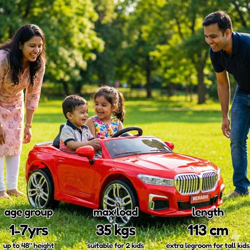 Image of MEKASHI Electric Ride-On Car for Kids 1-7 Years, 12V Battery, Remote Control, 5 Speed, LED Lights, Bluetooth, Red