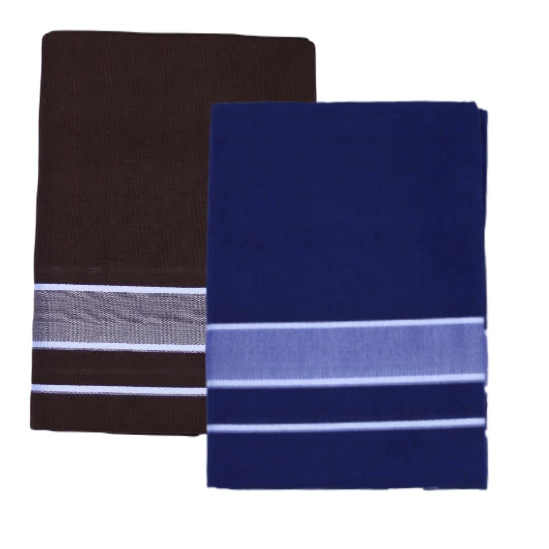 Color Kerala style (Mundus) Dhotis for Men Blue and Brown (Free Size Assorted Veshti (Kaili) Pack of 2-picture-20