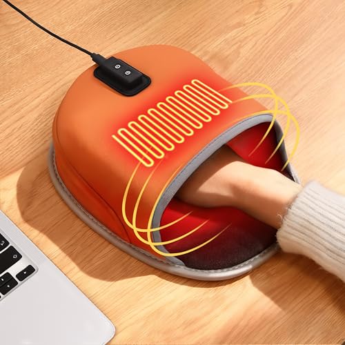Nauttxon Heated Mouse Pad Hand Warmer - Dual-Sided Heating USB Heated Mouse Pad - 3 Temperature & Timer Settings Faux Lether Surface Mouse Hand Warmer - Gift for Office Work Home Gaming - Orange