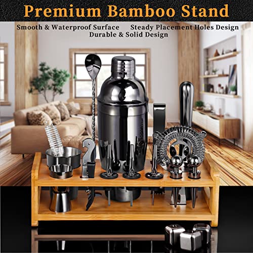 26-Piece Bartender Kit Cocktail Shaker Set | Stainless Steel Bar Set With Bamboo Stand Bar Tools Cocktail Kit For Father's Day Drink Mixing,Home,Bar,Party, Gift Bartending Kit(Black) #TOP3