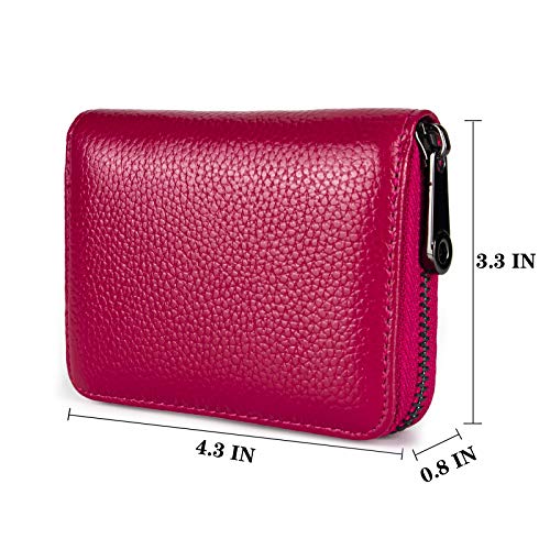Suweibuke Genuine Leather Credit Card Holder Wallet Rfid Blocking Secure Card Case Id Case Organizer Zipper Wallet (A-Rose Red) #TOP4