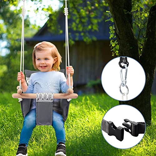 Secure Baby Swing Seat With Safety Belt - Baby Canvas And Wooden Swing Chair With Lace Décor Cushion - Hanging Indoor Swing For Infants & Baby Swing Outdoor - Tree Toddler Swing For Backyard Outside #TOP7