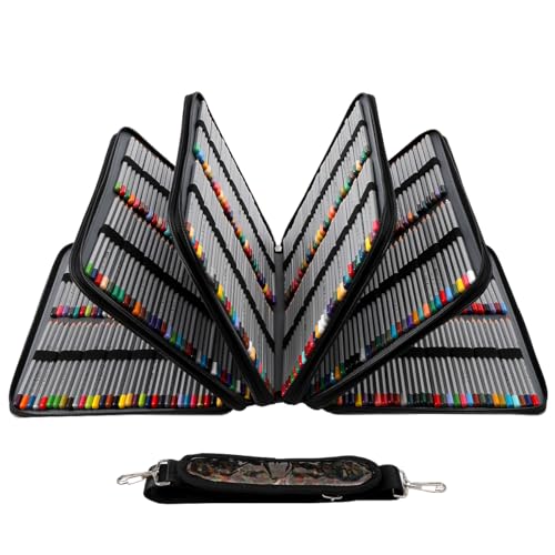 Image of Large Capacity Colored Pencil Case - 500 Slots PU leather with Zipper Closure Portable Organizer for Watercolor Pencils Ideal for Artists(Black)
