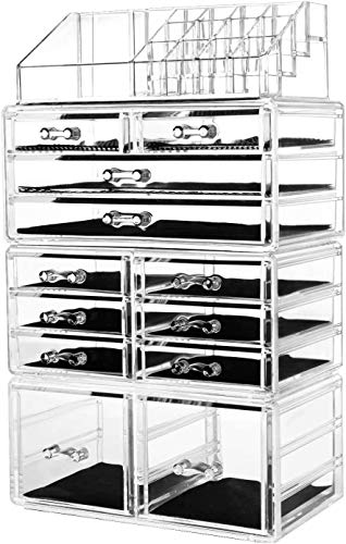 Rikopin 化粧品収納ボックス 化粧品収納ラック 透明化粧品ケース メイクボックス メイクケース コスメボックス 強い耐久性 整理簡単 引き出し小物 化粧品入れ おしゃれ 透明アクリル 化粧品入れ コスメ収納 アクリルケース レディース