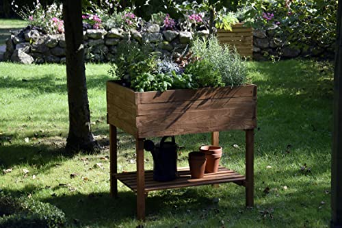 Foto von dobar® 58270e breites Hochbeet Kubus Massiv-Holz mit Ablageboden | Salatbeet Bausatz für Gemüse | Erhöhtes Gemüsebeet Garten & Balkon | Anzuchtbeet mit Füßen | 80 x 60 x 80 cm | Braun