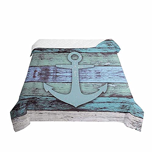 Surwin Colcha de Verano Colcha Acolchada para Cama de Matrimonio Individual, Colcha Bouti de Primavera y Entretiempo Microfibra Ligera Reversible Cubrecama - Impresión Náutica (Marinero,130x150cm)
