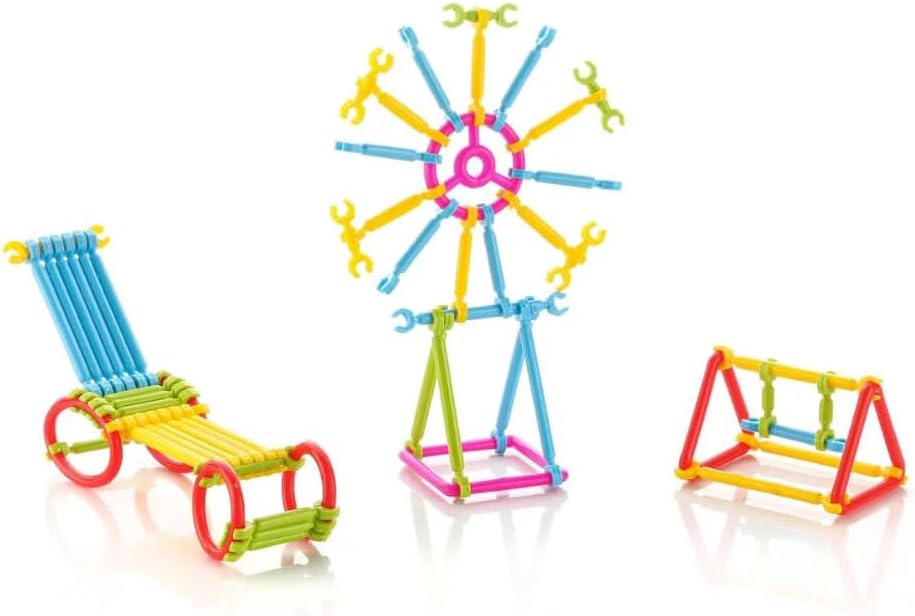 Creative Building Sticks Construction Set, Colorful Interlocking STEM Educational Toy for Kids, Multi-Color Plastic Blocks with Connecting Pieces