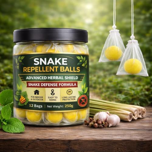 Image of Herbal Snake Repellent Balls - Advanced Natural Protection Formula for Indoor & Outdoor Use | Long Lasting Snake Deterrent for Home, Garden, Farm & Warehouse | Easy-to-Use Pest Control Sachets | 12 Bags (Pack of 1)