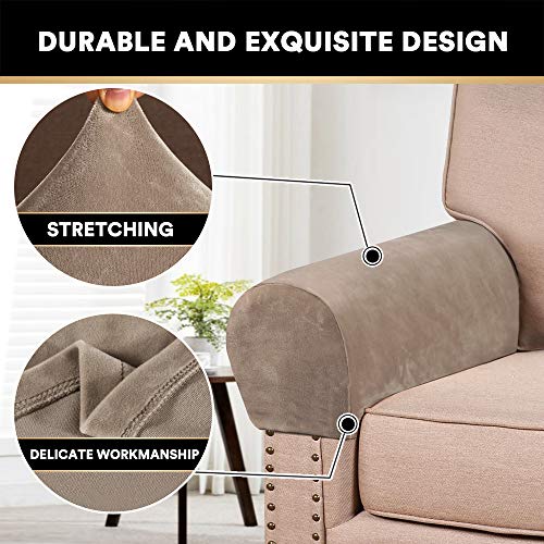 Princedeco Thick Velvet Stretch Armrest Covers For Chairs And Sofas Armchair Covers For Arms Couch Arm Covers Armrest Covers For Sofa Non Slip (2 Pack: Taupe) #TOP2