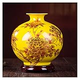  KIZQYN Vases Décoratifs Nouveau Vase de Style Chinois Jingdezhen Jaune Cristal Glaze Vase Vase à la Maison Décor Home Famille Brillant Famille Rose Vases Vase de Fleurs (Color : A)