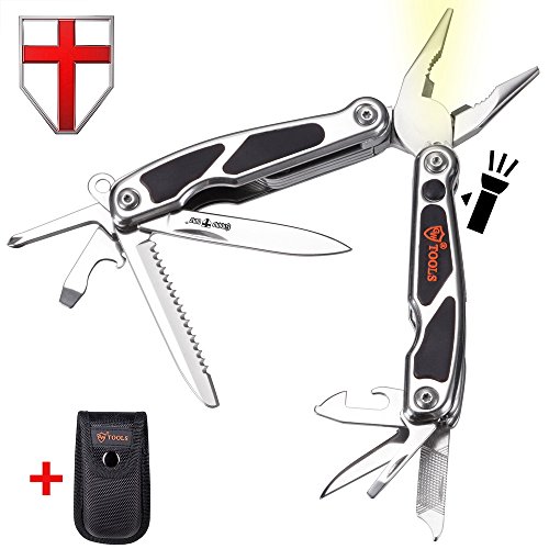 Multitool Pliers with Knife and Flashlight - Small EDC Pocket Folding Spring Loaded