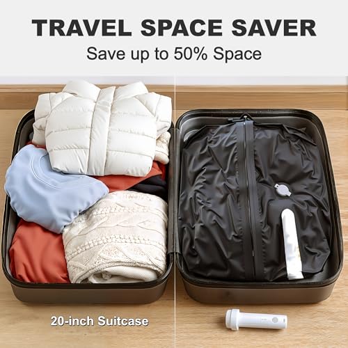 Travel Vacuum Compression Bag, IP67 Waterproof Space Saver Packing Cube for Suitcase, Backpack & Luggage, Reusable Organizer with One-Way Valve & Durable TPU Material (1Pack with Pump,17L)4