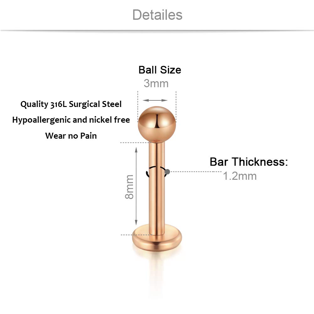 MODRSA 2-4 mm Jasny okrągły klejnot CZ wewnętrznie gwintowany Labret pierścionek do ust Tragus Nail Helix Kolczyki Stud Sztanga Piercing Biżuteria 16G Piercing Ear Helix