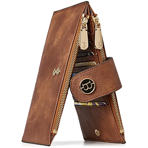 BOSTANTEN Leather Wallets for Women Large RFID Blocking Slim Bifold Purse Card Holder with Zipper Pocket Vegan Brown by BOSTANTEN - Used condition - US$11.82