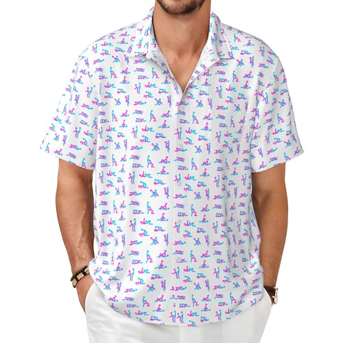 GokePoyan Funny Crazy Love Positions Casual Men Hawaiian Shirts Lightweight Short Sleeve Button-Down Shirt Mens Beach Clothes