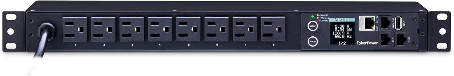 CyberPower PDU31001 Monitored PDU, 100-120V/15A, 8 Outlets, 1U Rackmount