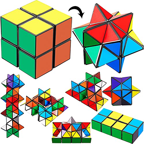 4 Pieces 2 in 1 Combo Cube Toy Magic Star Cube Transforming Infinity Geometric Puzzle Toys Cool Fidgets Mini Shape Transforming Cube for Teens and Adults (Vivid Color) (Vivid Color)