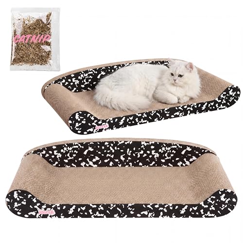 Image of Montego 27.5 inch Cardboard Cat Scratcher Lounge Bed, Corrugated Sofa Scratching Pad with Catnip, Black /White Furniture Protector for Large Cats CSR1004D
