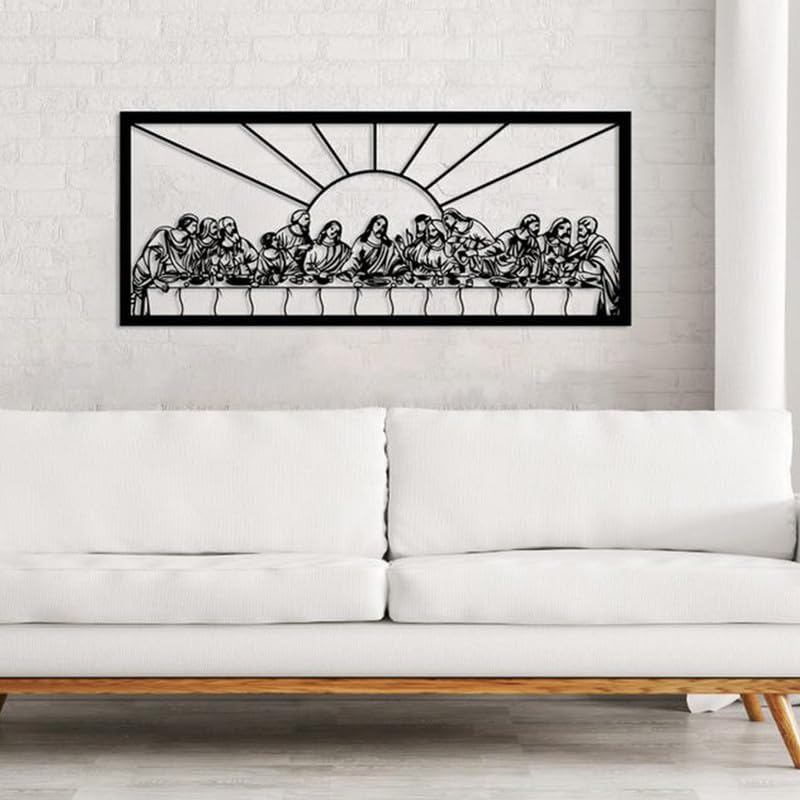 Large The Last Supper Wall Art Christian Metal Wall Decor Religious Hanging Picture Sculpture Jesus Black Line Art Home Decor for Dining Room Bedroom Living Room Housewarming Gift (23.6"L x 9.8"W)