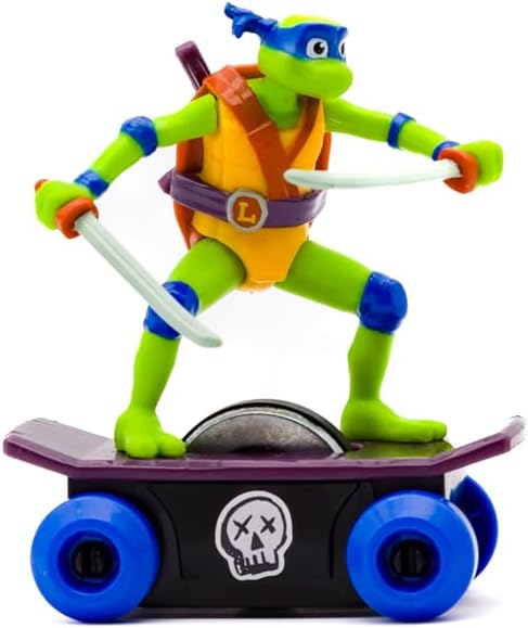 Teenage Mutant Ninja Turtles Toy, Leo Rippin’ Turtle Racers Rip-Cord Powered Skateboard, with Ramp Stunt Accessory, Mutant Mayhem Collectible Skateboard Toys for Kids, Ages 3+