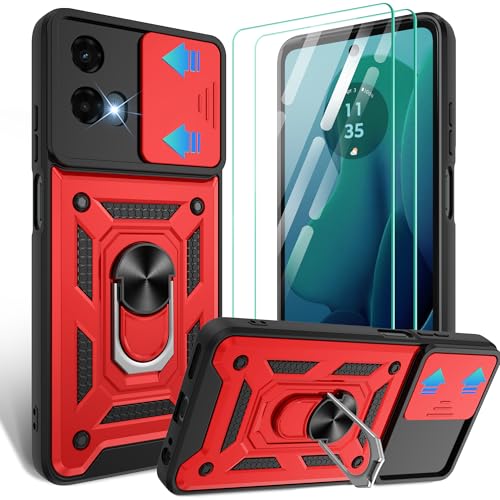 Coque Moto G 5G 2024 blindée rouge avec béquille et verre HD